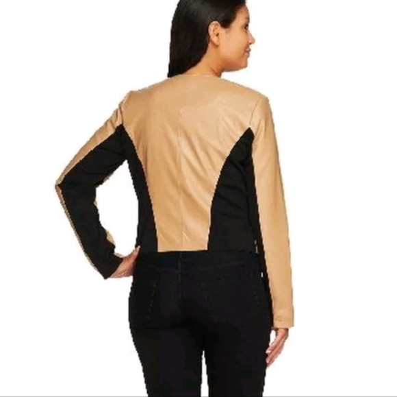 Lisa Rinna Camel Brown Faux Leather Cropped Jacket Belle Gray size L - Picture 7 of 7